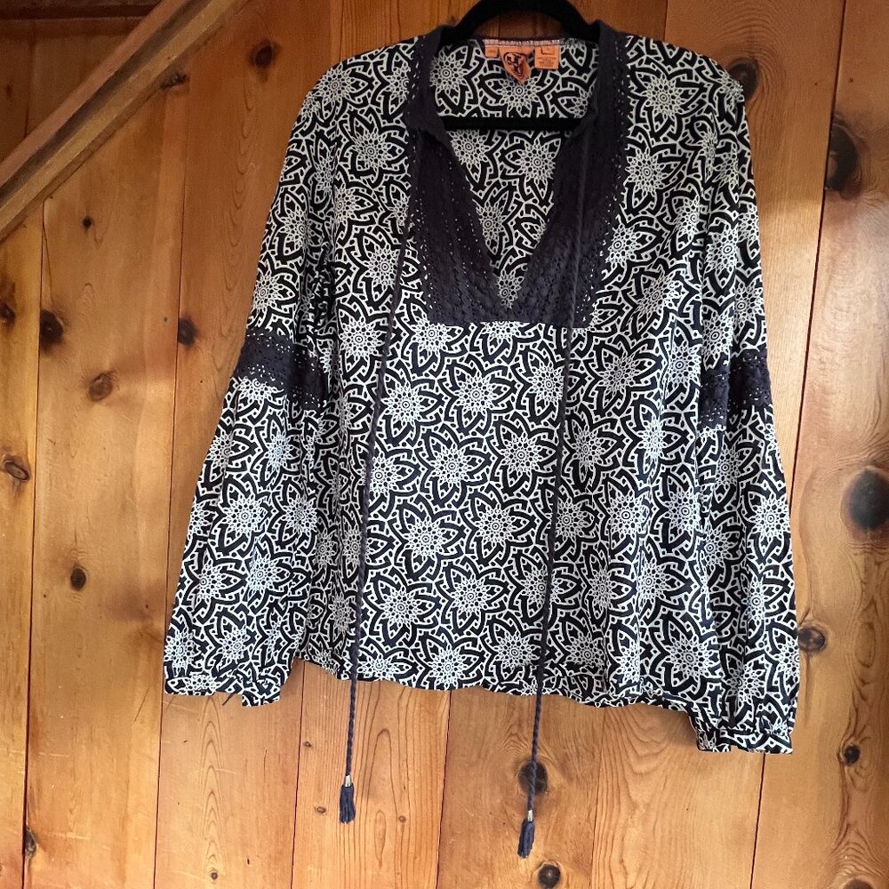 Tory Burch Navy & White Sheer 100% Cotton Blouse - Size 12